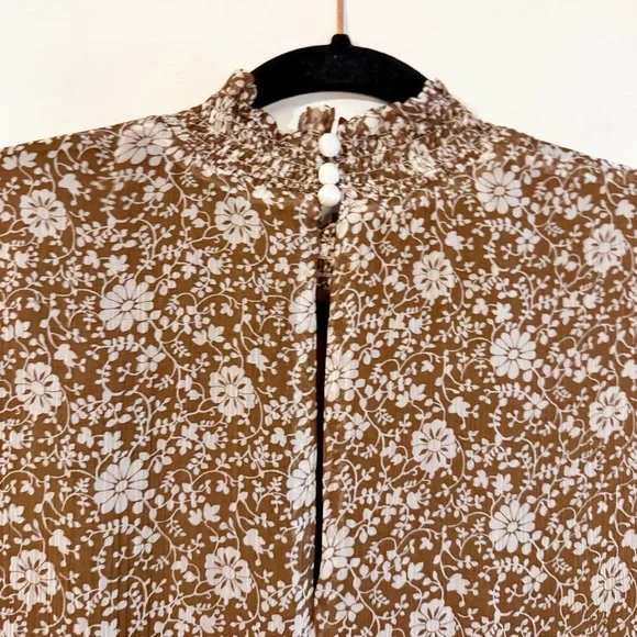 Sezane Olivia Long Sleeve Mini Dress in Flora Moka Brown Size 42 US 10 - Picture 7 of 12